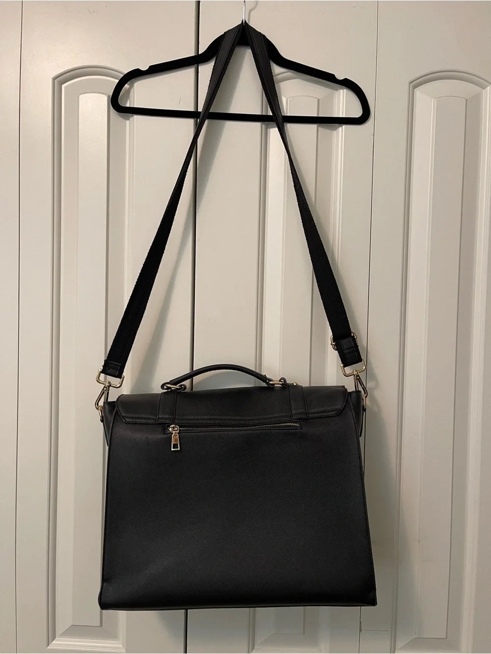 Black Faux Leather Briefcase Messenger Bag with Strap